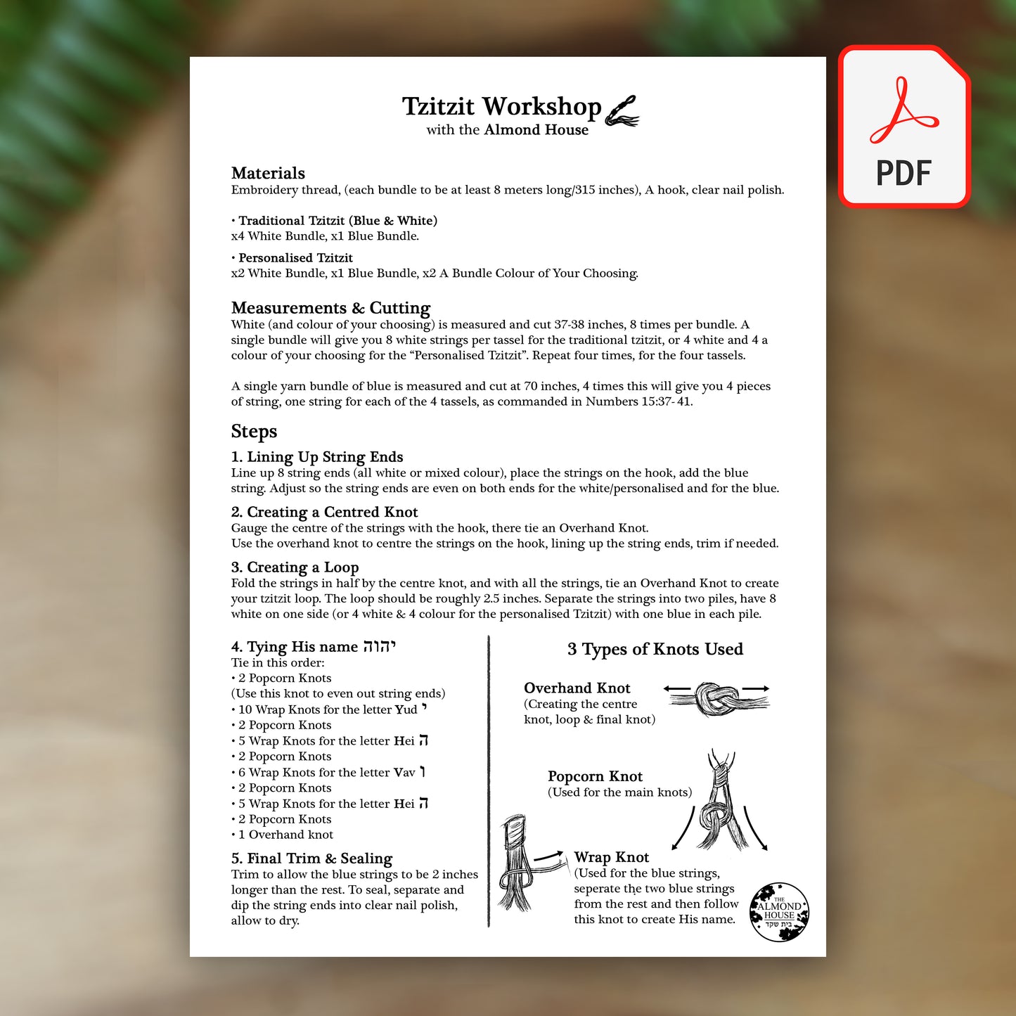 Tzitzit Workshop - Teaches You How To Design Your Own Tzitzit - PDF