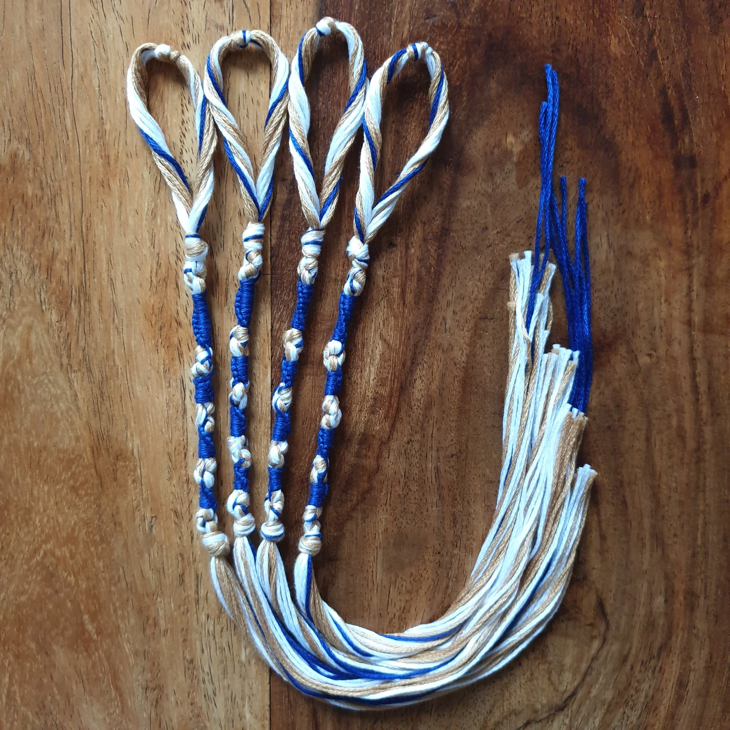 Tzitzit set of 4 - Gold, White & Blue, Knotted YHVH (10-5-6-5), Traditional Tassels, Torah Fringe | FREE DELIVERY