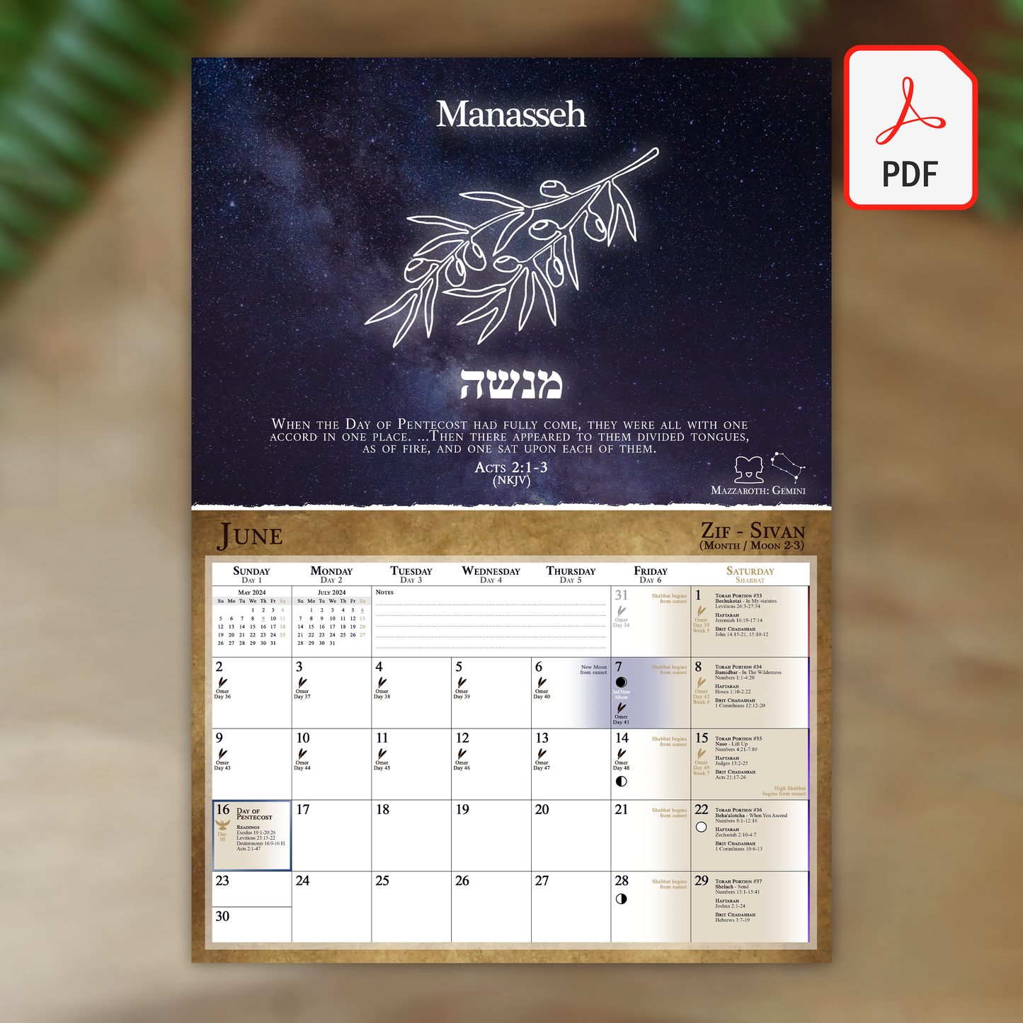 (Digital Version) Biblical Calendar from April 2025 to March 2026 | YHVH's Feast Days, New Moon Dates, Shabbat Torah Portion Schedule, Mazzaroth