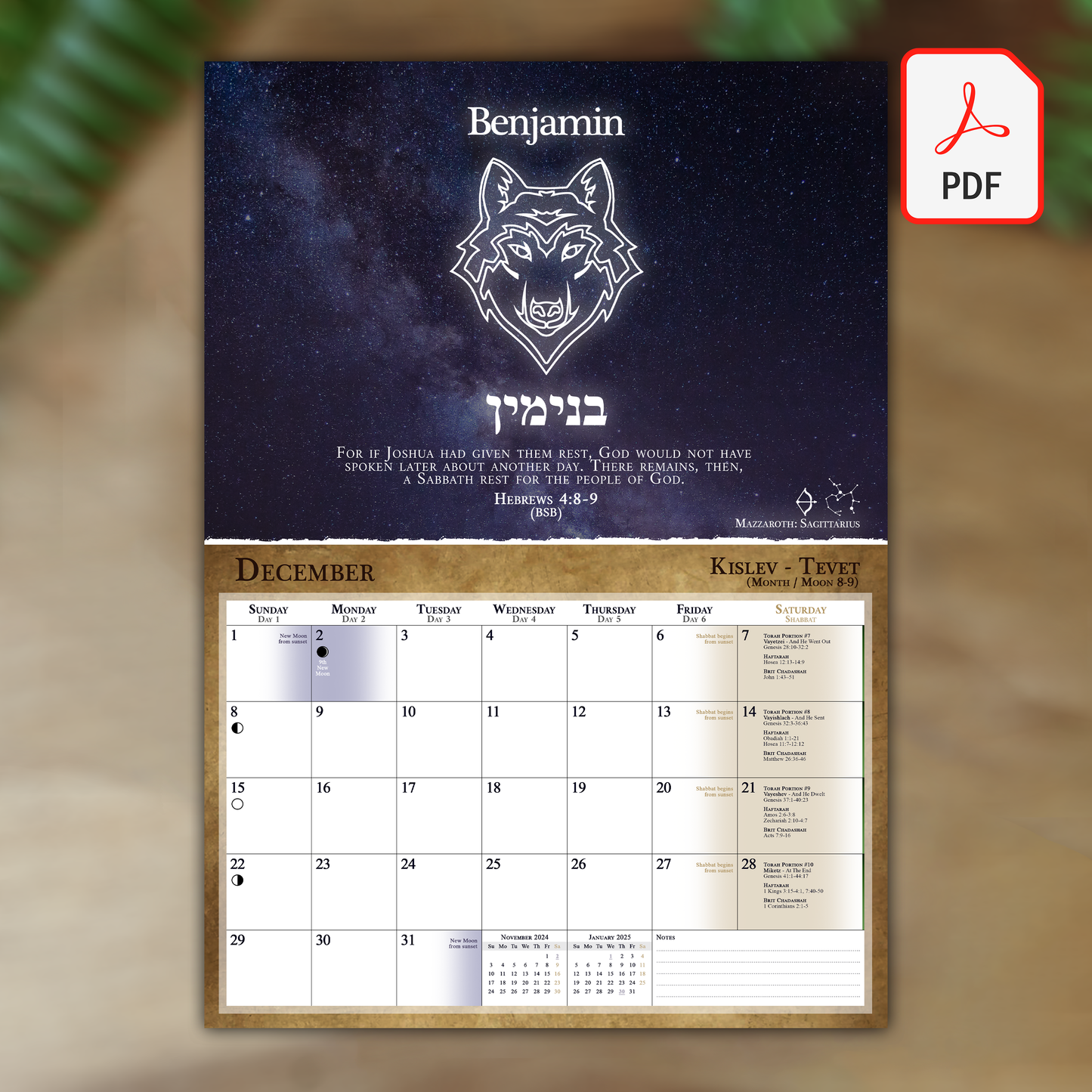 (Digital Version) Biblical Calendar from April 2025 to March 2026 | YHVH's Feast Days, New Moon Dates, Shabbat Torah Portion Schedule, Mazzaroth
