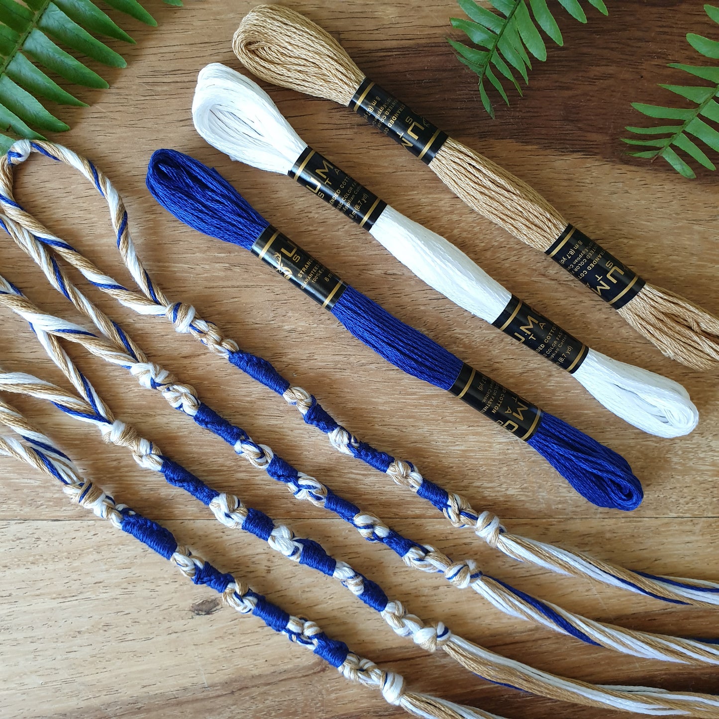 Tzitzit set of 4 - Gold, White & Blue, Knotted YHVH (10-5-6-5), Traditional Tassels, Torah Fringe | FREE DELIVERY