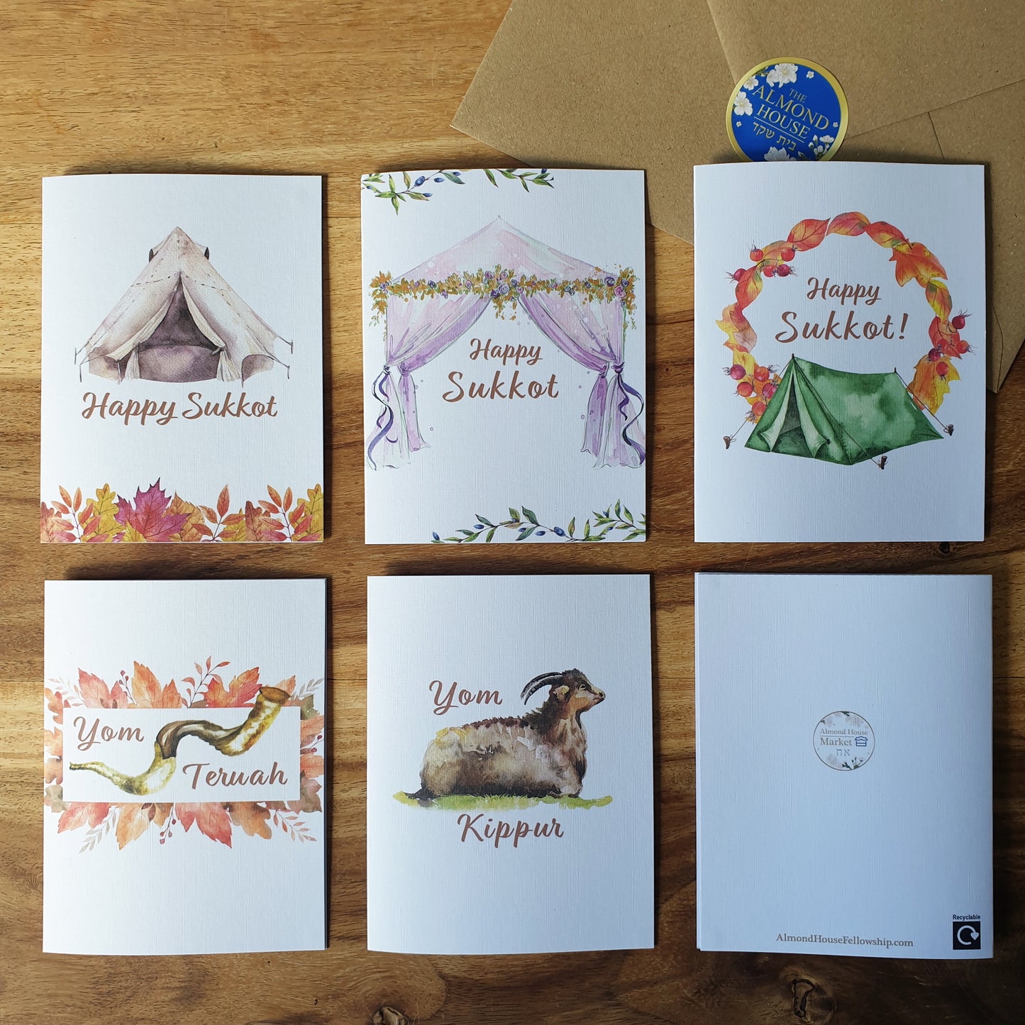 Torah-observant, Biblical Fall Feast Greeting Cards. A pack of 5 containing x1 Yom Teruah (Feast of Trumpets, x1 Yom Kippur (Day of Atonement), x3 Sukkot (Feast of Tabernacles).