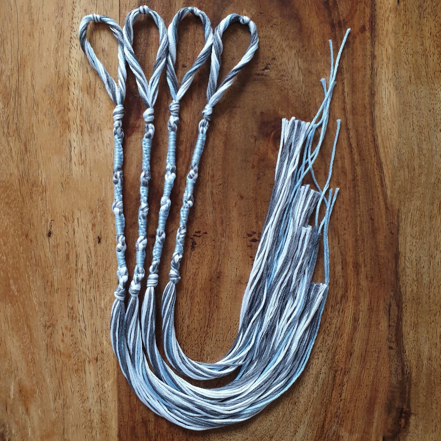 Tzitzit set of 4 - Exodus/Baptism Inspired: Silver, White & Baby Blue, Knotted YHVH (10-5-6-5), Traditional Tassels, Torah Fringe | FREE DELIVERY