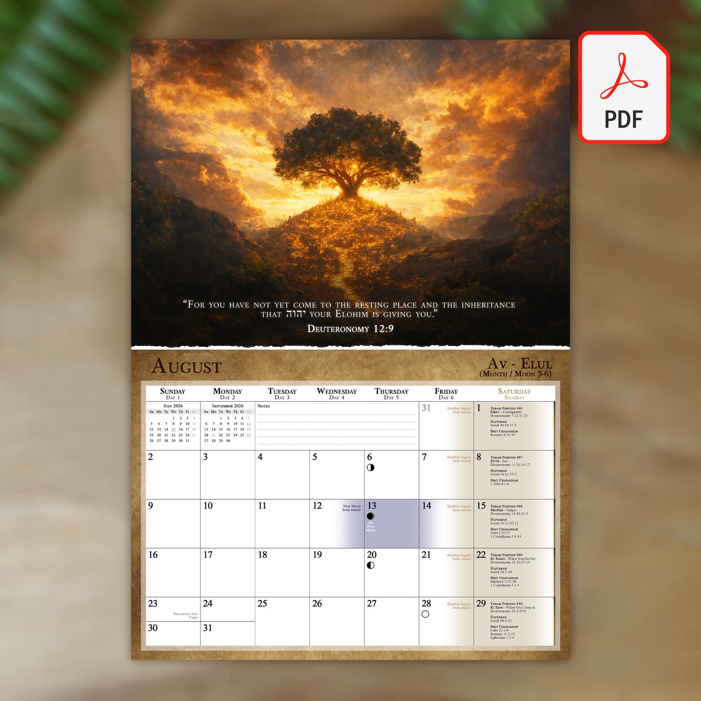 (Digital Version) Biblical Calendar from April 2026 to March 2027 | YHVH's Feast Days, New Moon Dates, Shabbat Torah Portion Schedule, Mazzaroth
