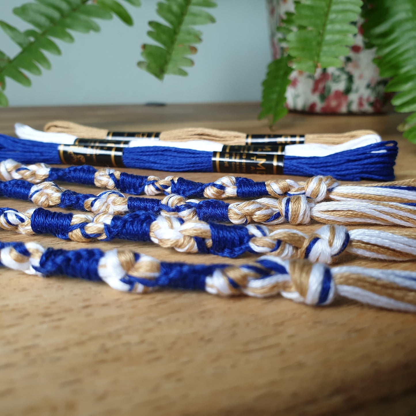 Tzitzit set of 4 - Gold, White & Blue, Knotted YHWH (10-5-6-5), Traditional Tassels, Torah Fringe | FREE DELIVERY