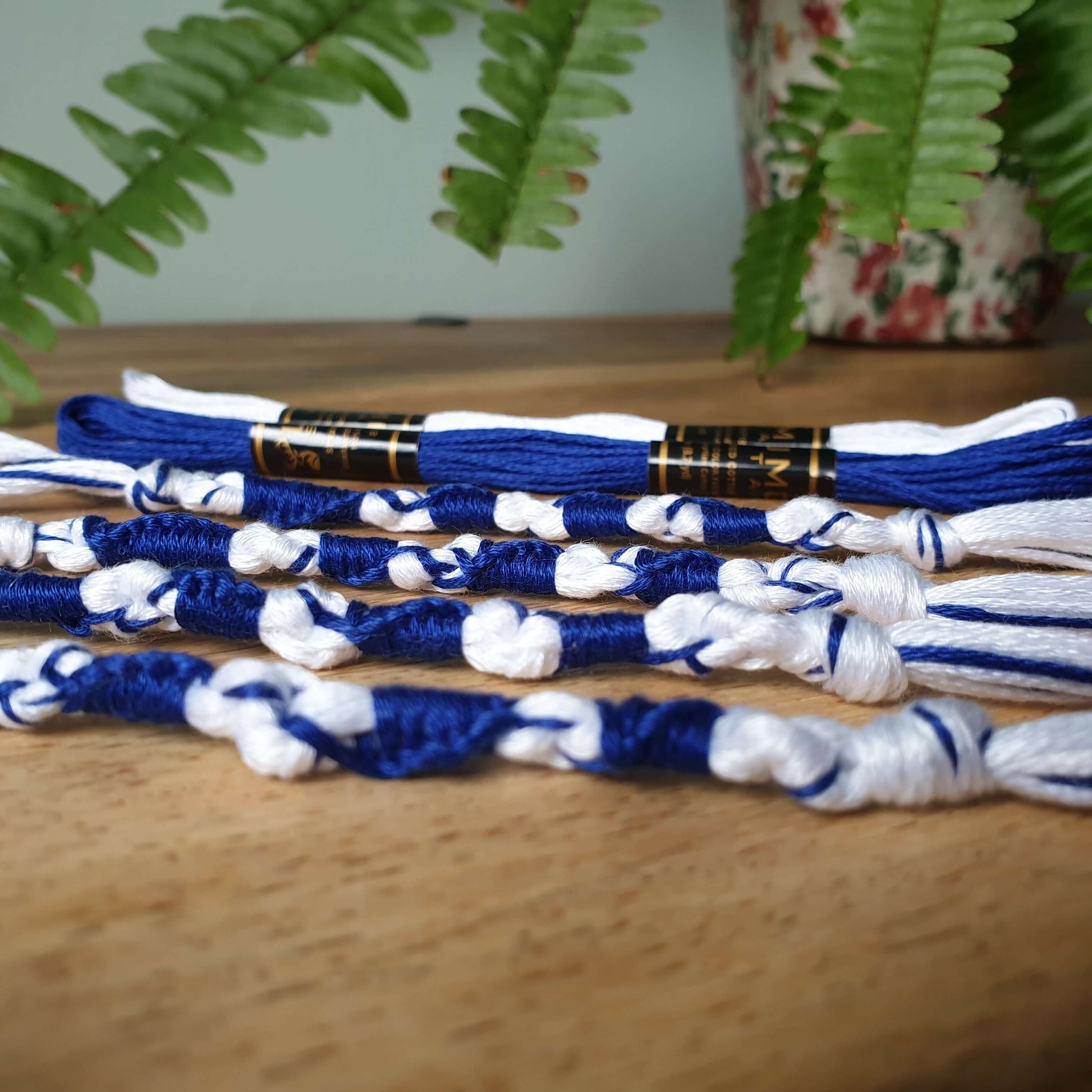 Tzitzit set of 4 - White & Blue, Knotted YHWH (10-5-6-5), Traditional Tassels, Torah Fringe